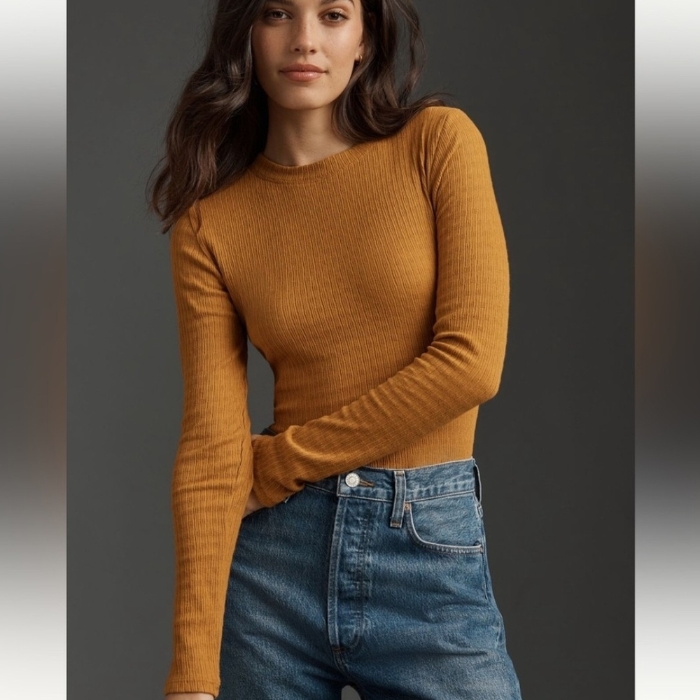 Anthropologie- Pilcro Long Sleeve RIbbed Top Womens Size XXS - orange\yellow